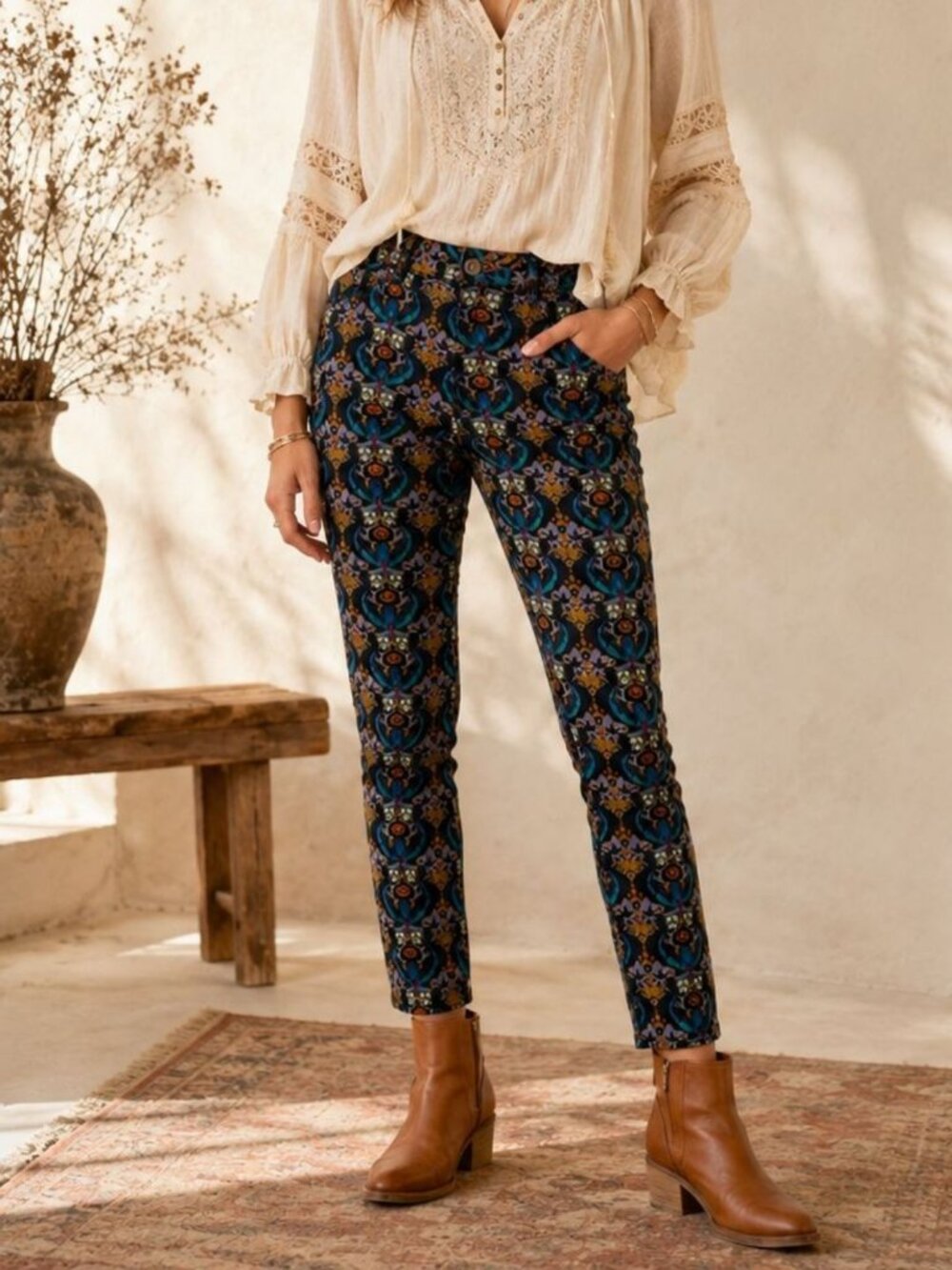 Pilcro and the Letterpress Womens Skinny Corduroy Pants Mosiac Print Size 26